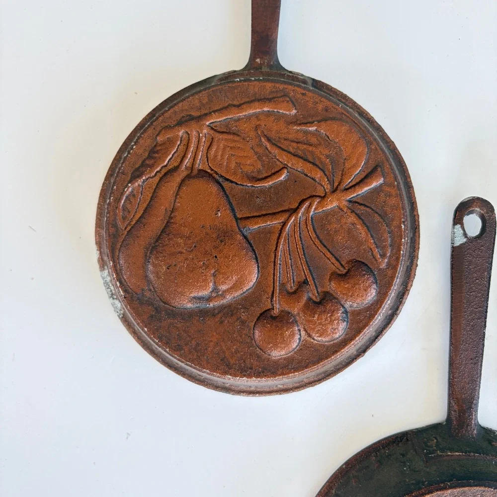 Vintage Set of 3 Fruit Embossed Cast Metal Copper Tone Wall Hanging Molds 9.75in